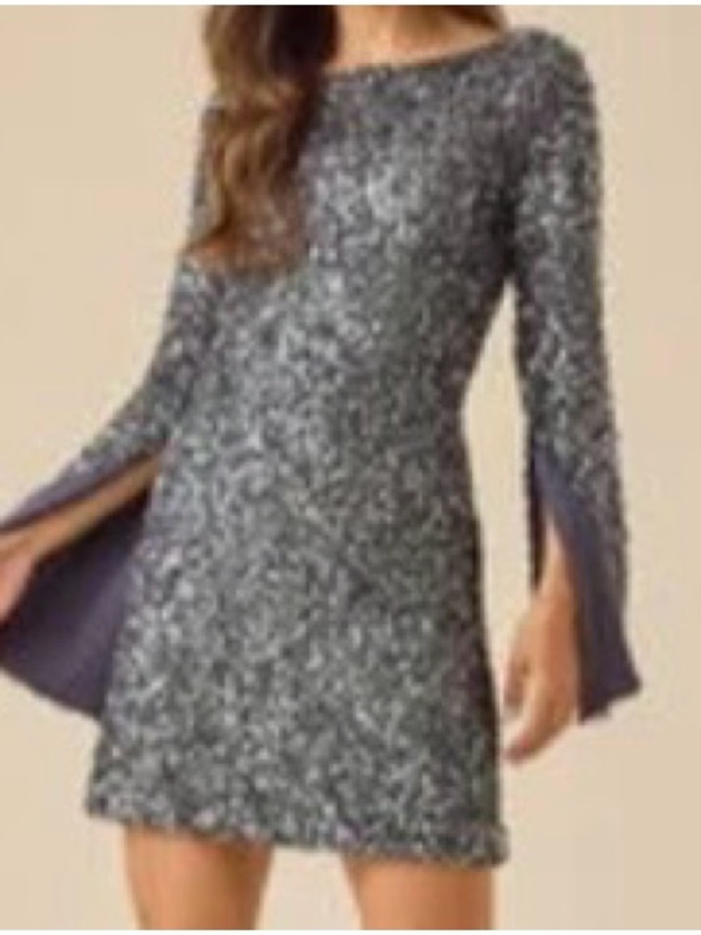 Altar'd State Silver Sequin Split-Sleeve Mini Dress